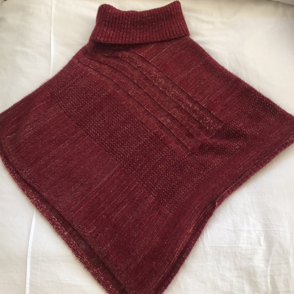 Anthropologie Wine Colored Poncho with Gold  Thread